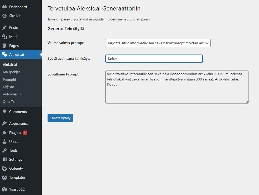 Tekoälyintegraatio WordPress